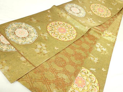 平和屋本店▼両面　六通柄袋帯　正倉院華紋　本金　正絹　逸品　DABH0453op