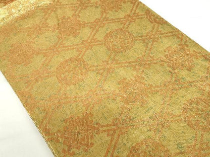 平和屋本店▼両面　六通柄袋帯　正倉院華紋　本金　正絹　逸品　DABH0453op