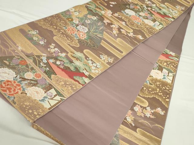 平和屋本店▼六通柄袋帯　唐織　地紙花松文　本金箔　正絹　逸品　DABH0457op