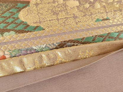 平和屋本店▼六通柄袋帯　唐織　地紙花松文　本金箔　正絹　逸品　DABH0457op