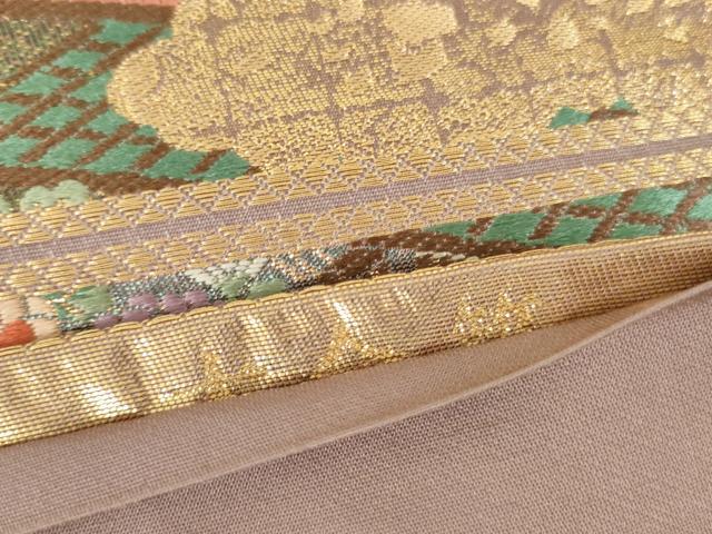 平和屋本店▼六通柄袋帯　唐織　地紙花松文　本金箔　正絹　逸品　DABH0457op