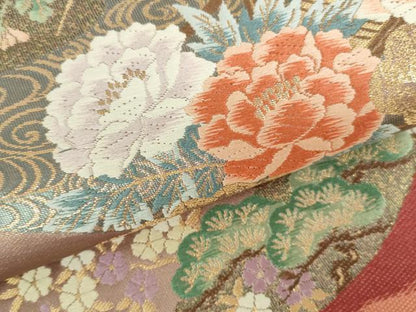 平和屋本店▼六通柄袋帯　唐織　地紙花松文　本金箔　正絹　逸品　DABH0457op