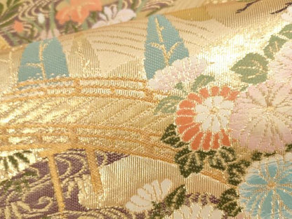 平和屋本店▼六通柄袋帯　唐織　鴛鴦風景花松文　本金箔　正絹　逸品　DABH0458op