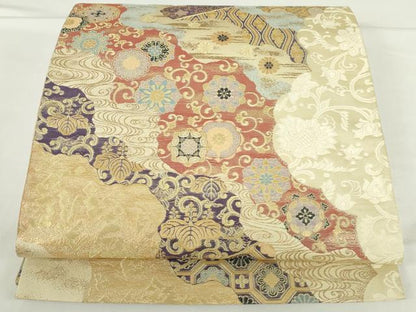 平和屋本店▼六通柄袋帯　京蒔絵　本金箔　正絹　逸品　DABH0460op