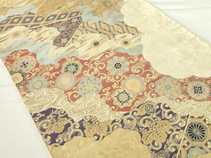 平和屋本店▼六通柄袋帯　京蒔絵　本金箔　正絹　逸品　DABH0460op