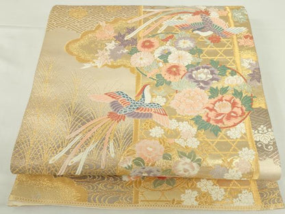 平和屋本店▼六通柄袋帯　唐織　献上彩花輪　本金箔九百錦　正絹　逸品　DABH0464op