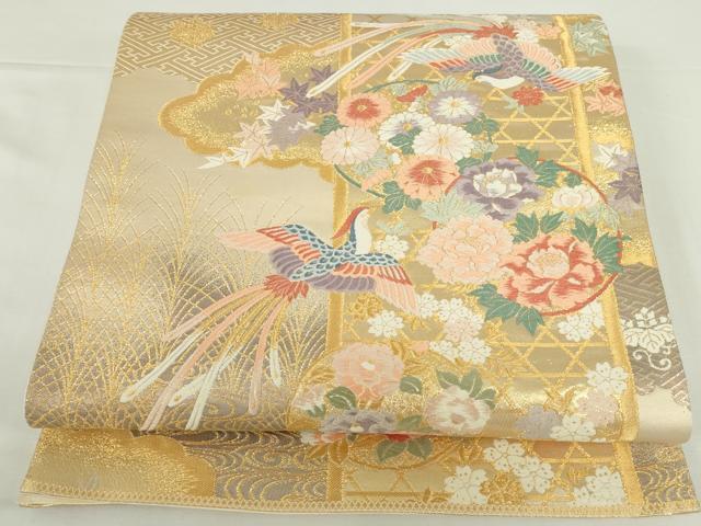 平和屋本店▼六通柄袋帯　唐織　献上彩花輪　本金箔九百錦　正絹　逸品　DABH0464op
