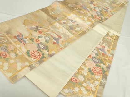 平和屋本店▼六通柄袋帯　唐織　献上彩花輪　本金箔九百錦　正絹　逸品　DABH0464op