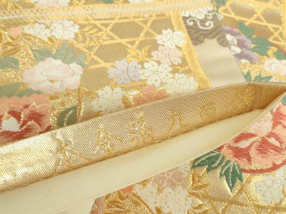 平和屋本店▼六通柄袋帯　唐織　献上彩花輪　本金箔九百錦　正絹　逸品　DABH0464op