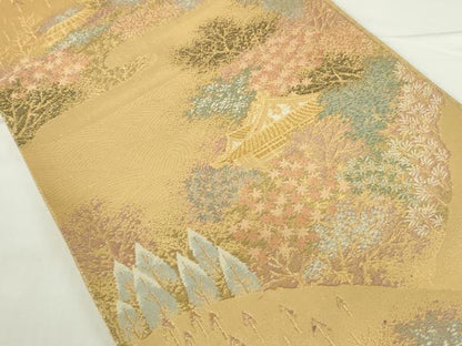 平和屋本店▼六通柄袋帯　風景文　本金二重箔　正絹　逸品　DABH0466op