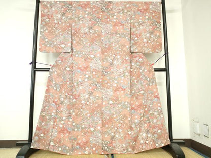 平和屋着物■上質な小紋　舞蝶花文　金彩　正絹　逸品　DABH0468op