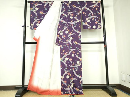 平和屋着物■上質な小紋　型染　草花　正絹　逸品　DABH0471op
