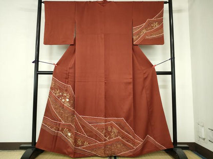 平和屋着物■訪問着　駒刺繍　絞り　亀甲花文　金彩　正絹　逸品　DABH0484op