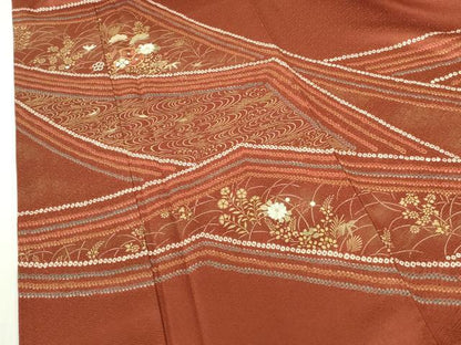 平和屋着物■訪問着　駒刺繍　絞り　亀甲花文　金彩　正絹　逸品　DABH0484op