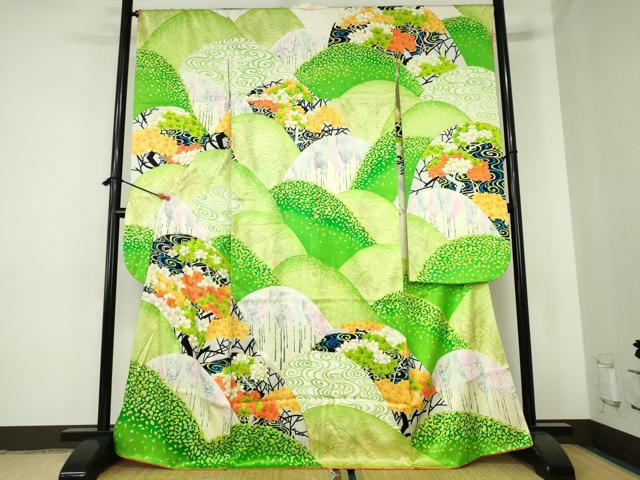 平和屋着物■豪華振袖　駒刺繍　流水花文　金彩　正絹　逸品　DABH0485op
