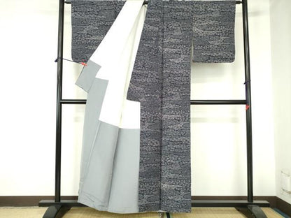 平和屋着物■上質な小紋　紬地　藍　流水花文　正絹　逸品　DABH0494op