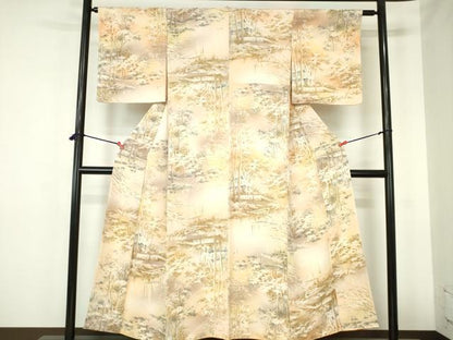 平和屋着物■上質な小紋　手描き　風景樹林文　暈し染め　正絹　逸品　DABH0498op