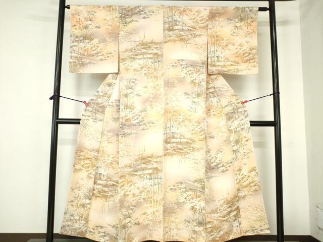 平和屋着物■上質な小紋　手描き　風景樹林文　暈し染め　正絹　逸品　DABH0498op