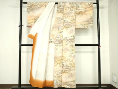 平和屋着物■上質な小紋　手描き　風景樹林文　暈し染め　正絹　逸品　DABH0498op