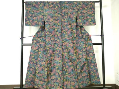 平和屋着物■上質な紬　草花　正絹　逸品　DABH0500op