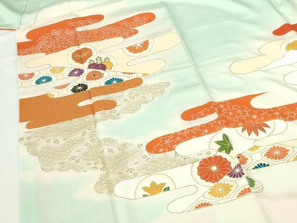 平和屋着物■訪問着　駒刺繍　エ霞花文　暈し染め　金彩　正絹　逸品　DABH0502op