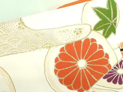 平和屋着物■訪問着　駒刺繍　エ霞花文　暈し染め　金彩　正絹　逸品　DABH0502op