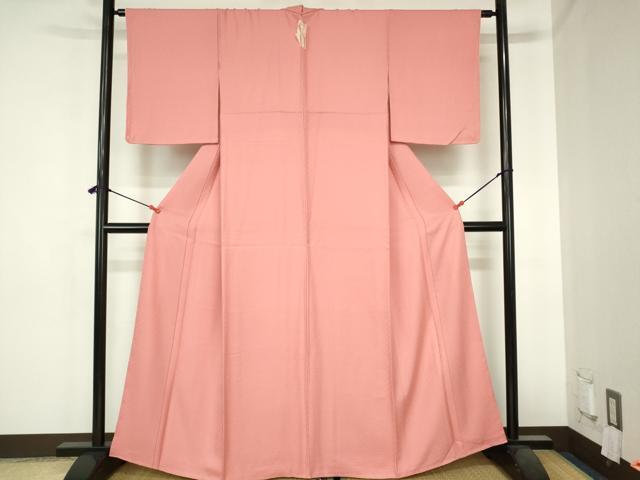 平和屋着物■上質な色無地　松皮菱地紋　甚三紅色　正絹　逸品　DABH0506op