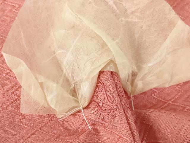 平和屋着物■上質な色無地　松皮菱地紋　甚三紅色　正絹　逸品　DABH0506op