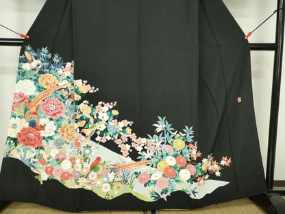 平和屋着物■豪華黒留袖　作家物　尾長鳥花文　正絹　逸品　DABH0507op