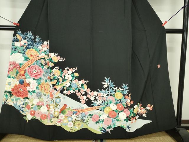 平和屋着物■豪華黒留袖　作家物　尾長鳥花文　正絹　逸品　DABH0507op