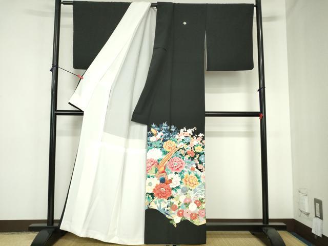 平和屋着物■豪華黒留袖　作家物　尾長鳥花文　正絹　逸品　DABH0507op