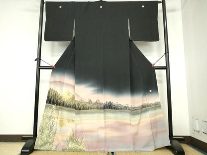 平和屋着物▼豪華黒留袖　泰常　金閣寺　暈し染め　金彩　正絹　逸品　DABH0525op