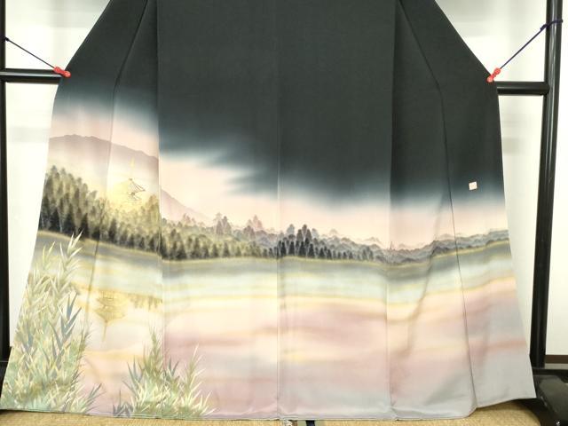 平和屋着物▼豪華黒留袖　泰常　金閣寺　暈し染め　金彩　正絹　逸品　DABH0525op