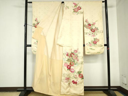 平和屋着物▼豪華振袖　総刺繍　流水菊文　金糸　正絹　逸品　DABH0532op