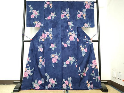 平和屋着物●上質な小紋　地紋起こし　草花　ロング丈　正絹　逸品　未使用　DABH0533op