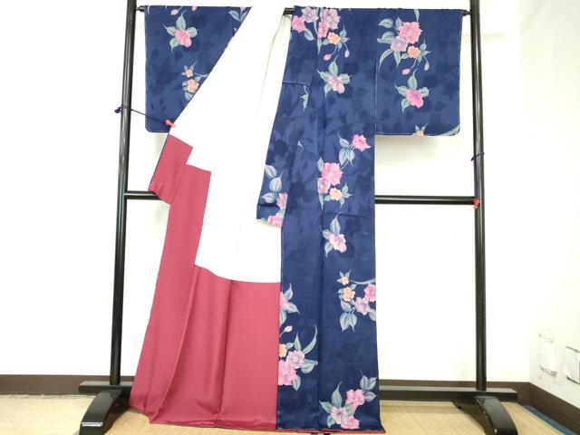 平和屋着物●上質な小紋　地紋起こし　草花　ロング丈　正絹　逸品　未使用　DABH0533op