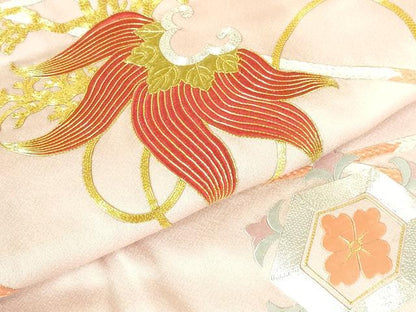 平和屋着物▼豪華色留袖　駒刺繍　総刺繍　宝尽くし器物花文　金糸　正絹　逸品　DABH0536op