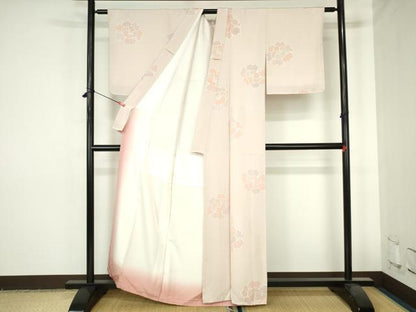 平和屋着物●上質な小紋　地紋起こし　牡丹　正絹　逸品　未使用　DABH0541op