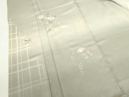 平和屋着物●訪問着　総刺繍　草花　暈し染め　ロング丈　正絹　逸品　DABH0547op