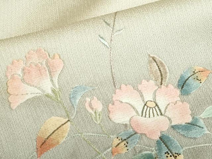 平和屋着物●訪問着　総刺繍　草花　暈し染め　ロング丈　正絹　逸品　DABH0547op
