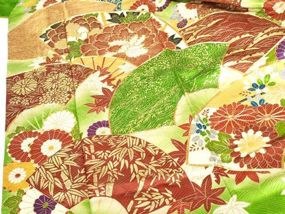 平和屋着物▼豪華振袖　駒刺繍　牡丹　地紙花文　暈し染め　金彩　金通し地　正絹　逸品　DABH0548op