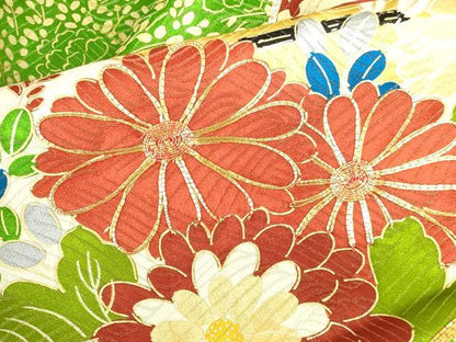 平和屋着物▼豪華振袖　駒刺繍　牡丹　地紙花文　暈し染め　金彩　金通し地　正絹　逸品　DABH0548op