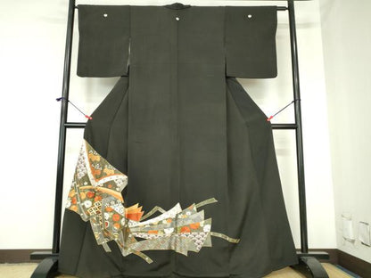 平和屋着物▼豪華黒留袖　総刺繍　花熨斗文　金糸　正絹　逸品　DABH0549op