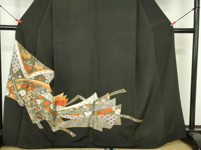 平和屋着物▼豪華黒留袖　総刺繍　花熨斗文　金糸　正絹　逸品　DABH0549op