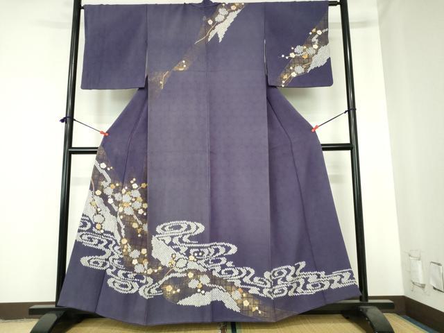 平和屋着物▼訪問着　駒刺繍　絞り　枝梅　流水文　金彩　三越扱い　正絹　逸品　DABH0551op