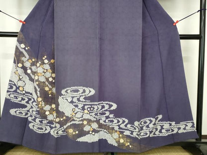 平和屋着物▼訪問着　駒刺繍　絞り　枝梅　流水文　金彩　三越扱い　正絹　逸品　DABH0551op