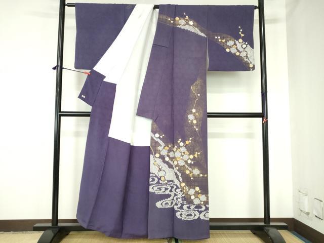 平和屋着物▼訪問着　駒刺繍　絞り　枝梅　流水文　金彩　三越扱い　正絹　逸品　DABH0551op