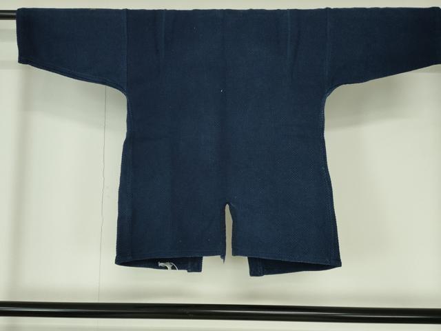 平和屋着物▼男性　アンティーク　大正ロマン　火消し半纏　刺し子織　昭和レトロ　消防団　年代物　綿　逸品　DABH0554op