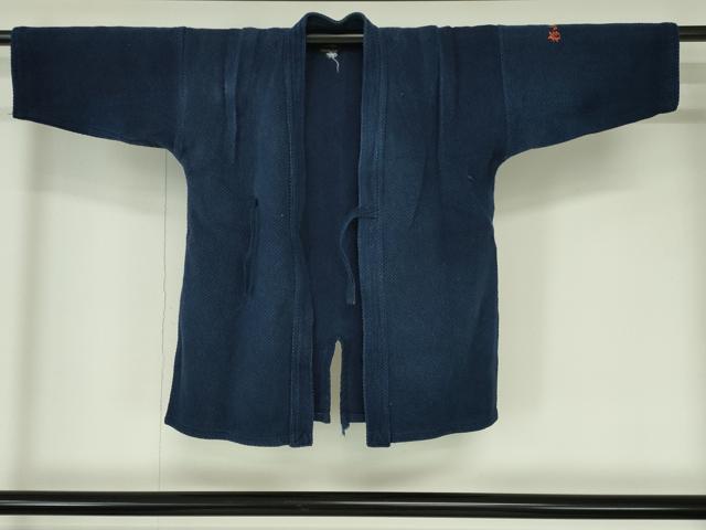 平和屋着物▼男性　アンティーク　大正ロマン　火消し半纏　刺し子織　昭和レトロ　消防団　年代物　綿　逸品　DABH0554op