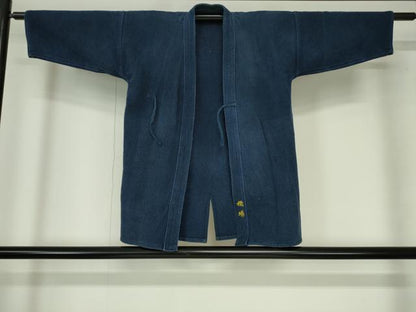 平和屋着物▼男性　アンティーク　大正ロマン　火消し半纏　刺し子織　昭和レトロ　消防団　年代物　綿　逸品　DABH0556op